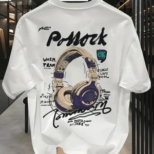 Premium Graphic Printed Headphone Design T-Shirt for Men (White)