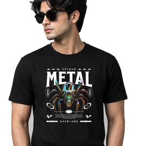 Inspired by Metal Graphic Printed Black T-Shirt for Men | Premium Cotton Casual Tee